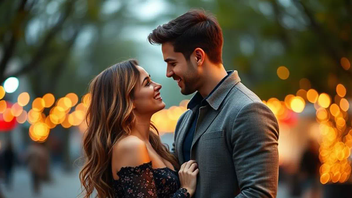 Romantic Moment during a Date Man and Woman Embracing