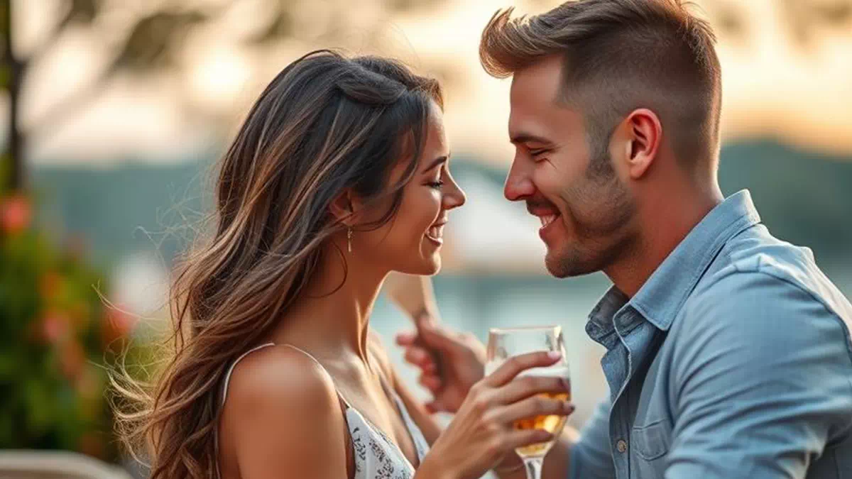 Flirting on a First Date between Handsome Man and Beautiful Woman