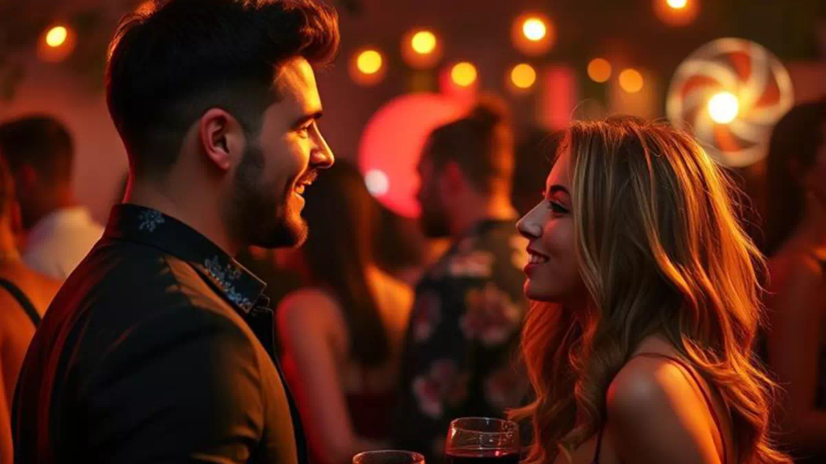 Guy and Girl Flirting at a Bar over Drinks