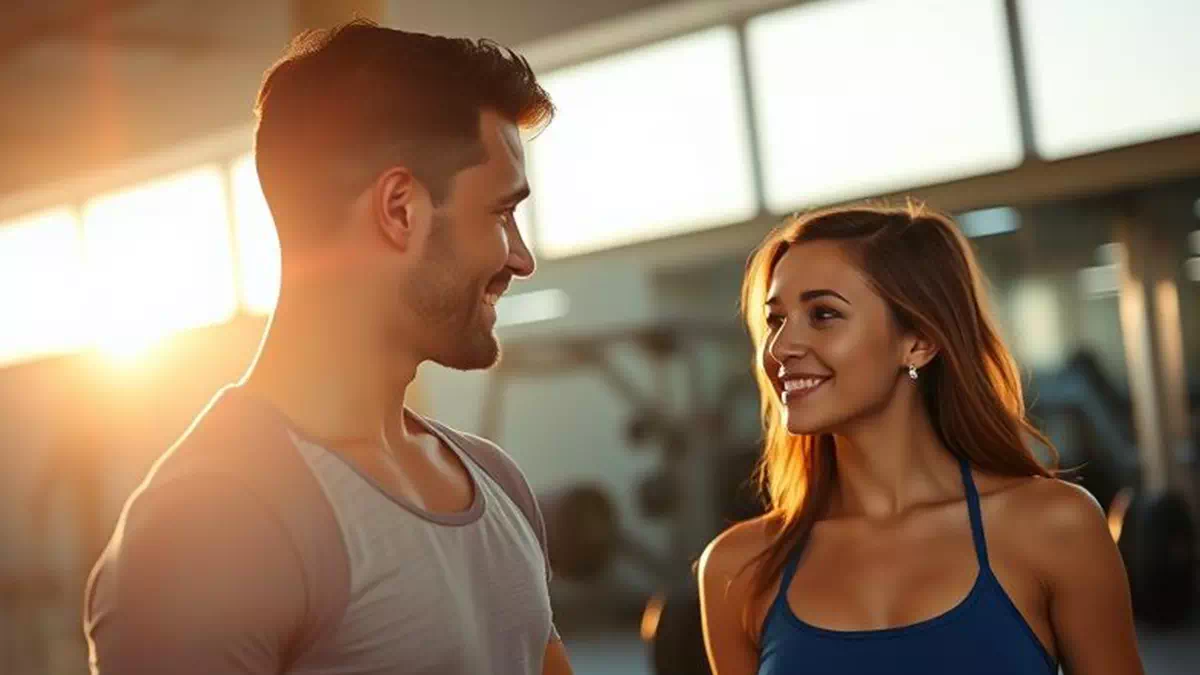 Young Man talking with Young Woman at the Gym