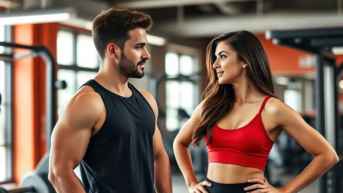 Guy approaching Girl in Red Top during Workouts