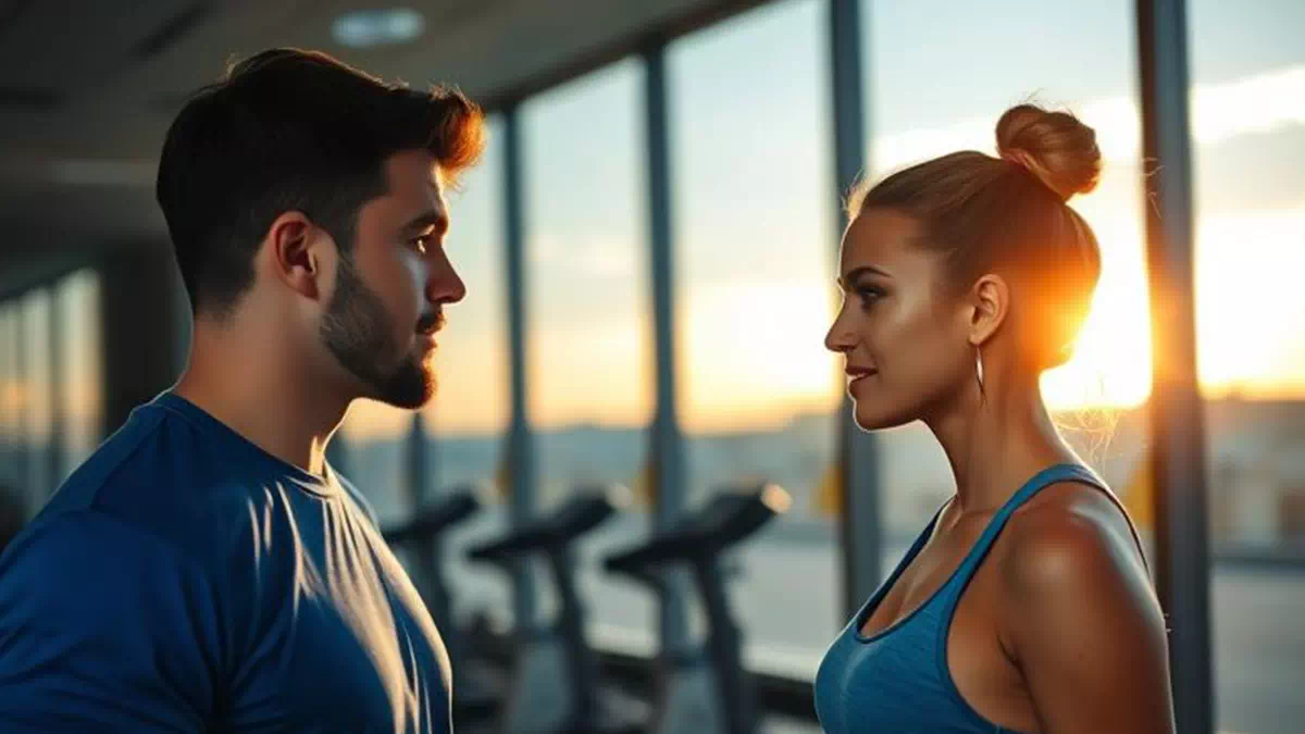 Man and Woman Chatting during Sunset in Fitness Facility