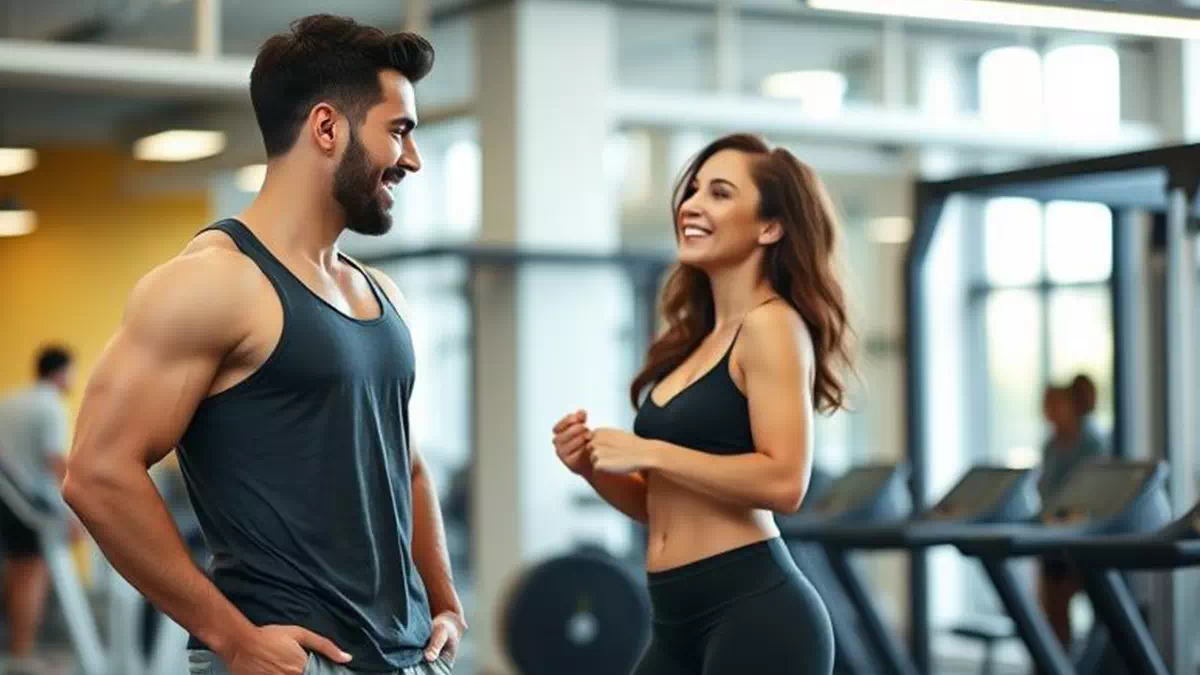 Man Complimenting Woman in a Gym