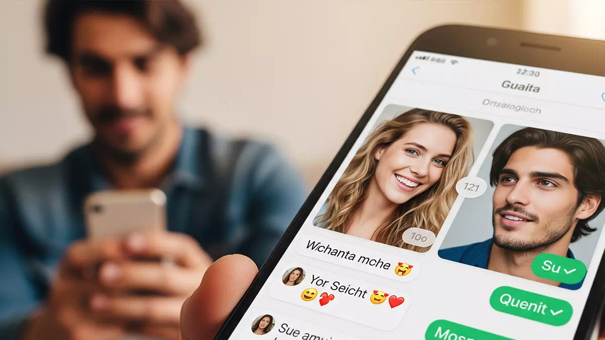 Guy using His Phone to Chat with Girl on Dating App
