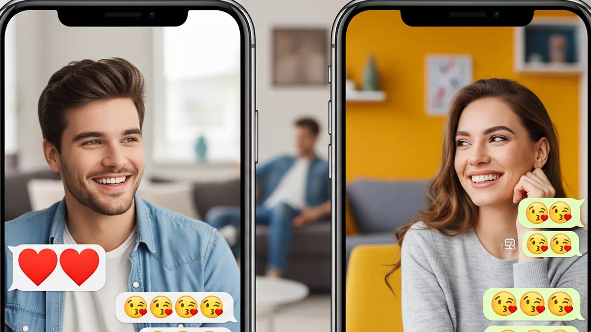Girl and Guy Flirting and 2 Phones Side by Side