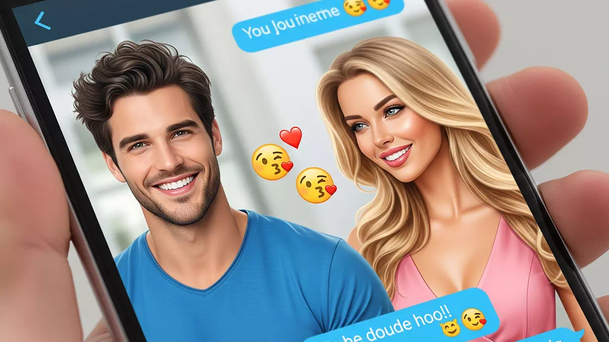 Chat of 2 People Flirting Pretty Woman and Man as Background