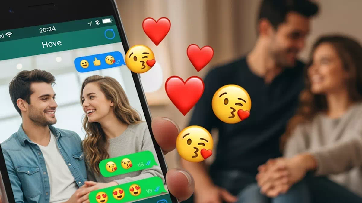 Couple Embracing while Chatting Online