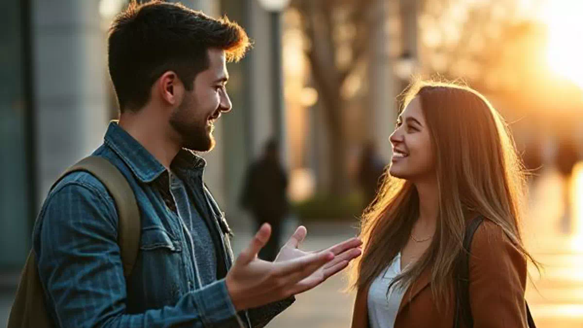 How to Talk to Women on the Street Man and Woman having a Discussion on the Street at Sunset