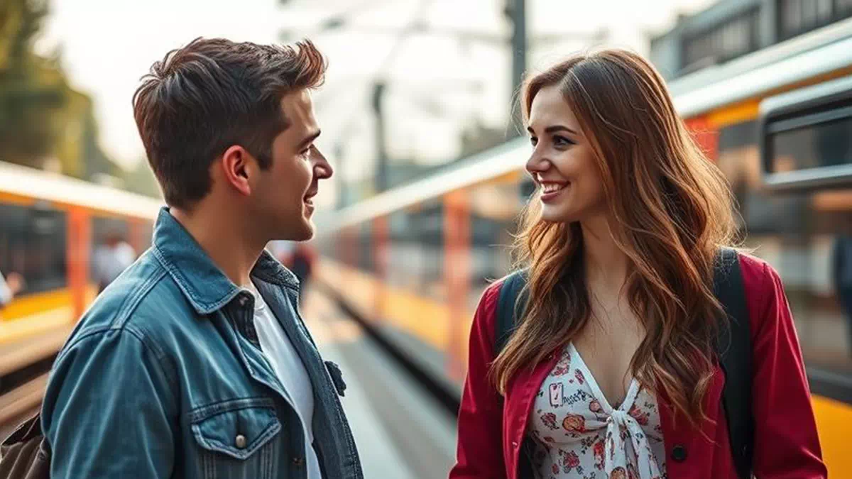 Man Approaching Woman at a Train Station