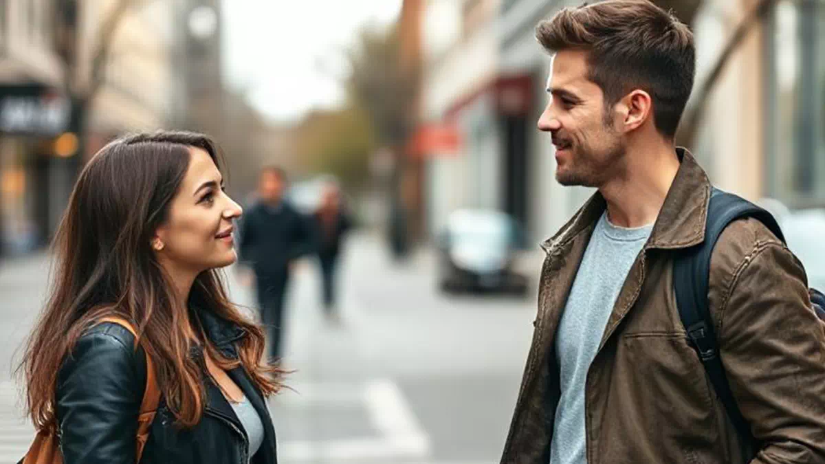 Two People Talking in Public