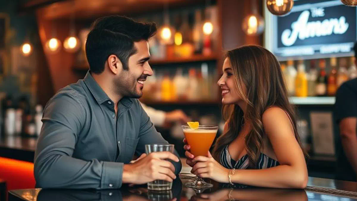 Man and Woman Flirting at a Bar