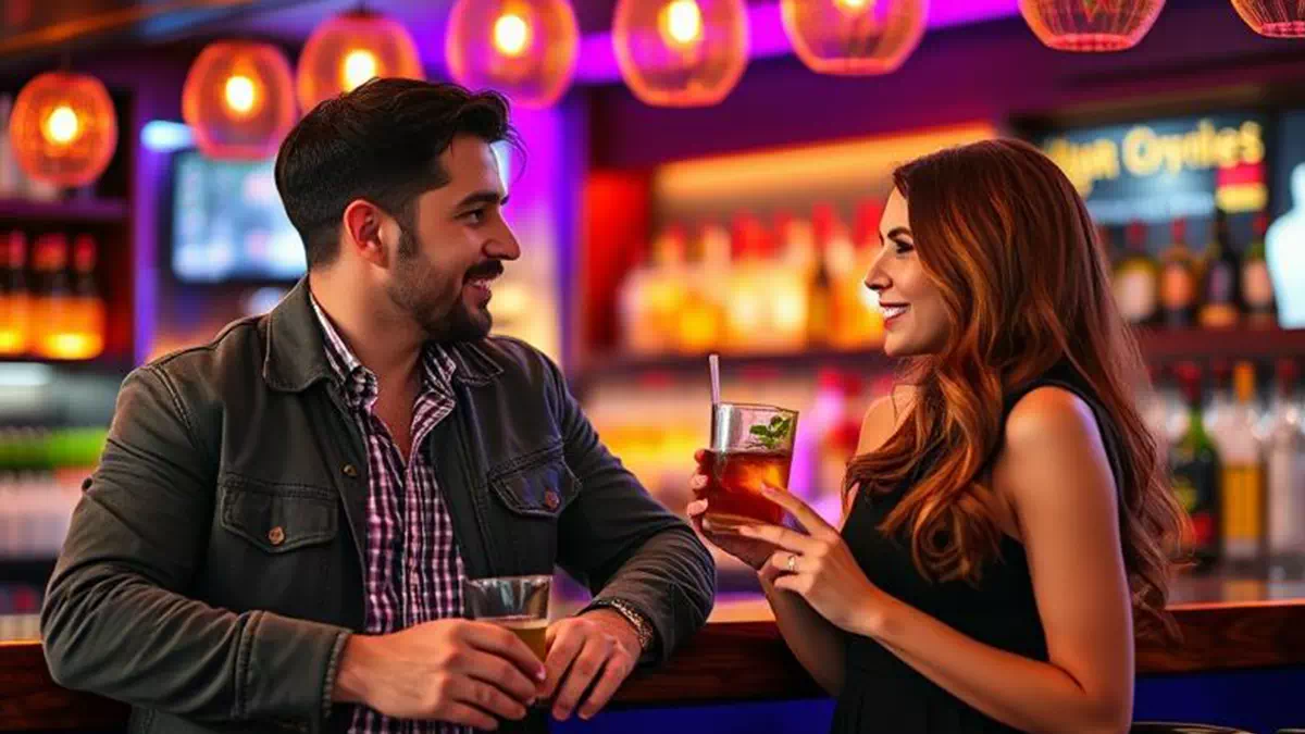 Speaking with People at Bar while Sipping Drinks