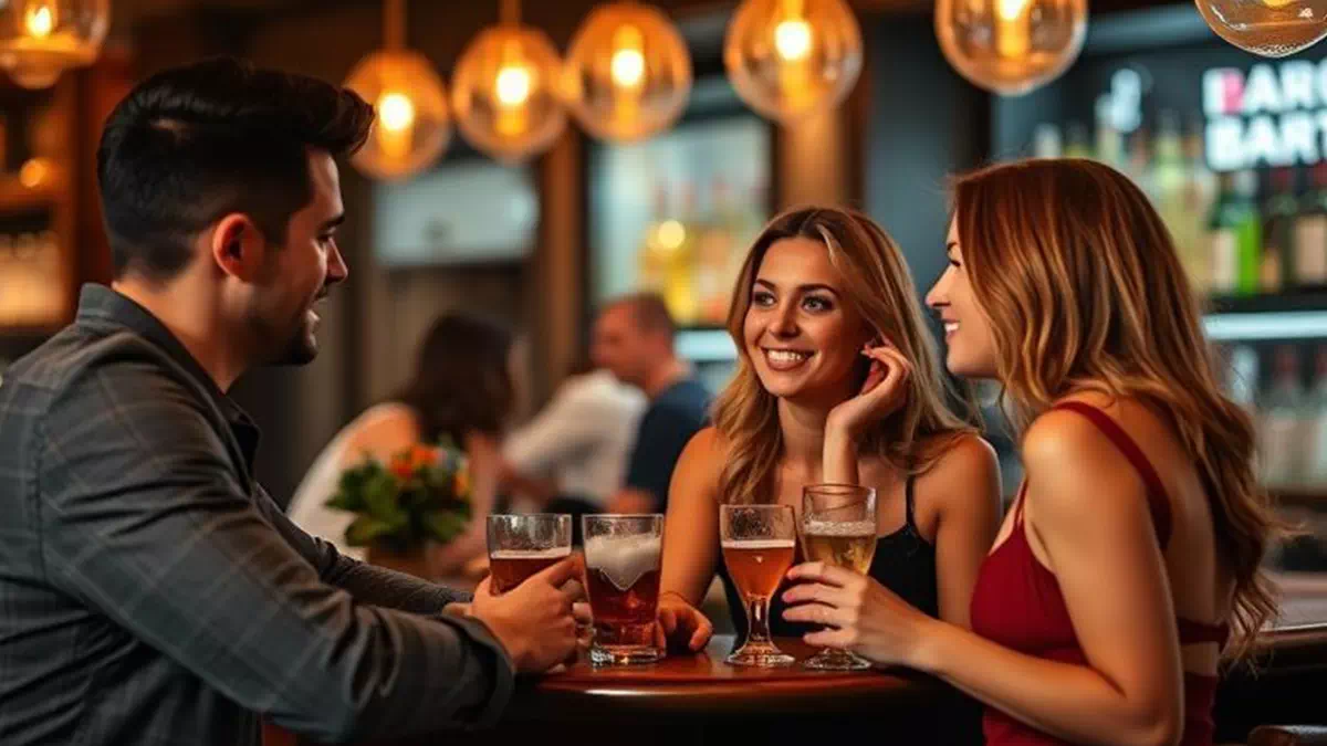 3 People Speaking at Bar