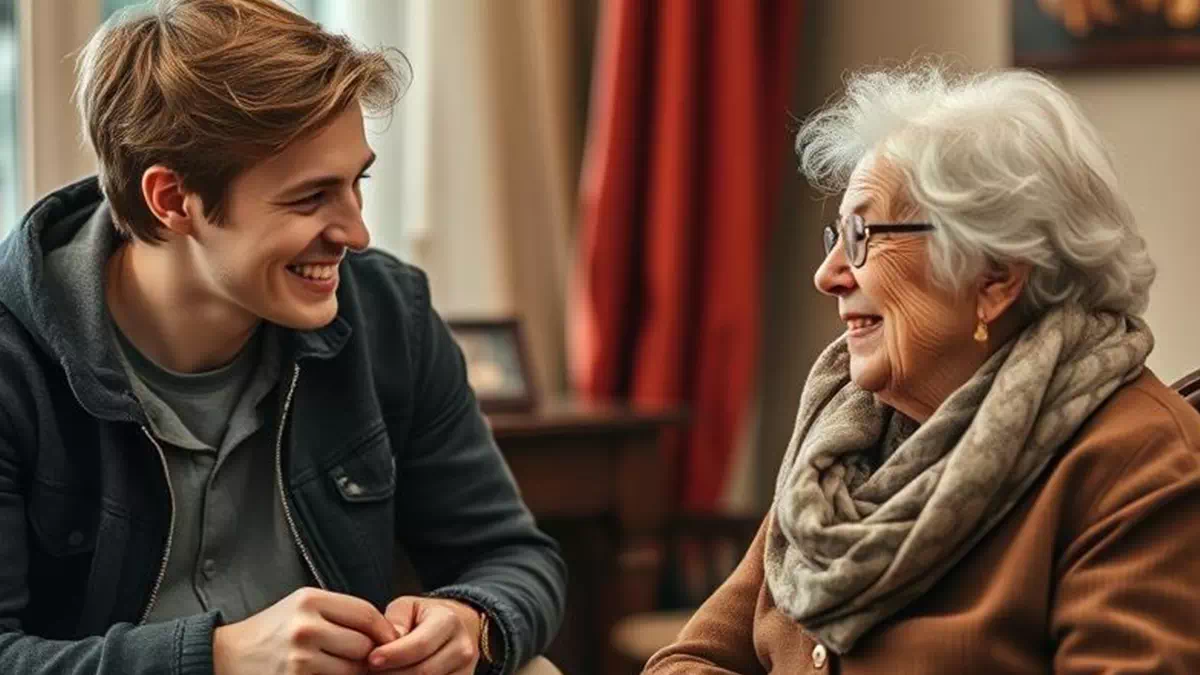Young Man talking with Older Lady