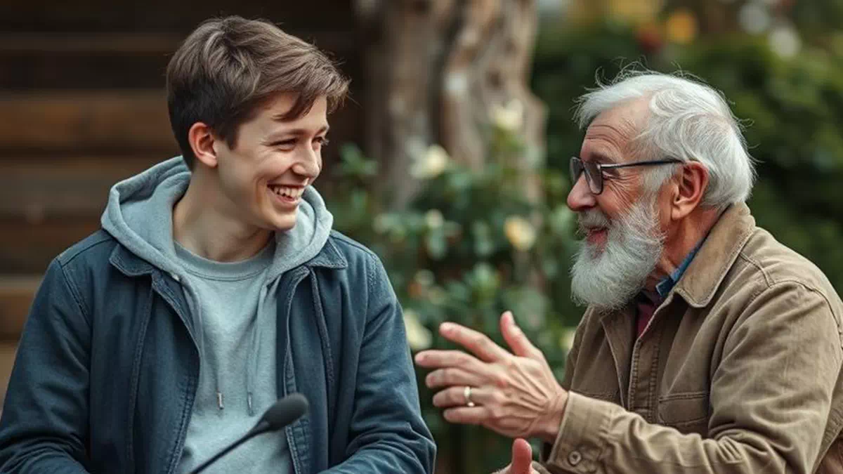 Young Man talking to Senior