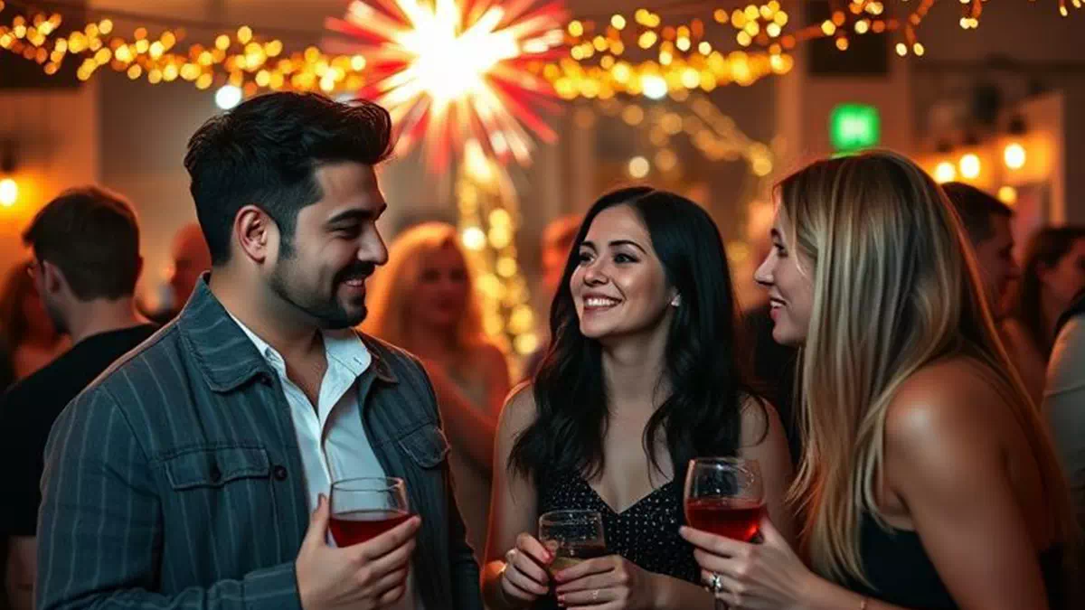 Group of People Mingling at New Years Party
