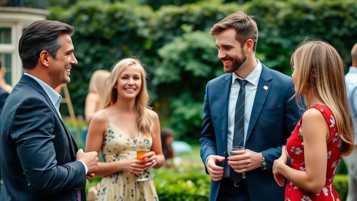 Men and Women Talking at Garden Party