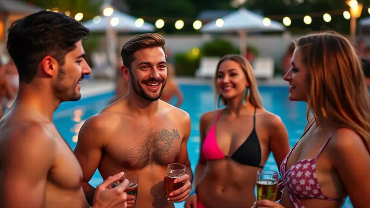 Group Mingling at Pool Party