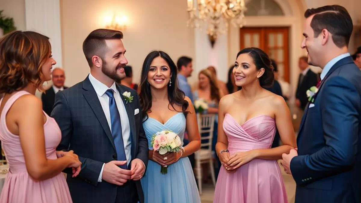 4 Strangers Chatting at Wedding