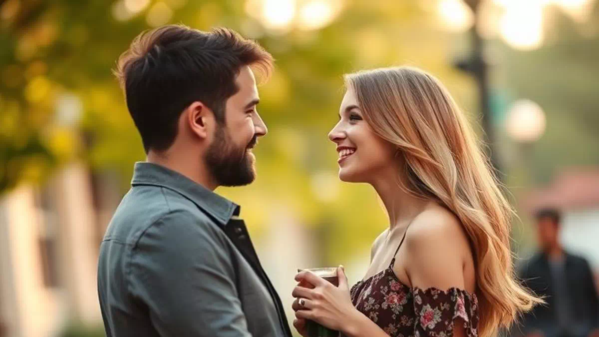 Girl and Guy Chatting on a Date in Summer during the Day