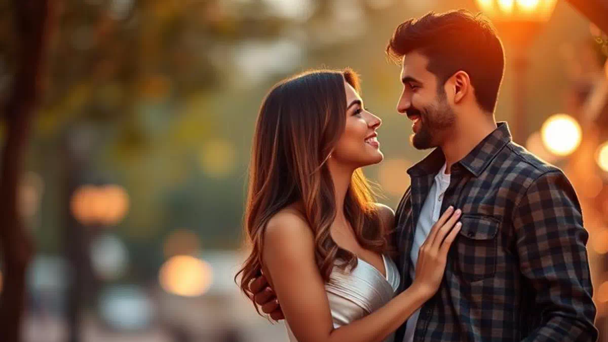 Girl and Guy Embracing during a Romantic evening Date during Sunset