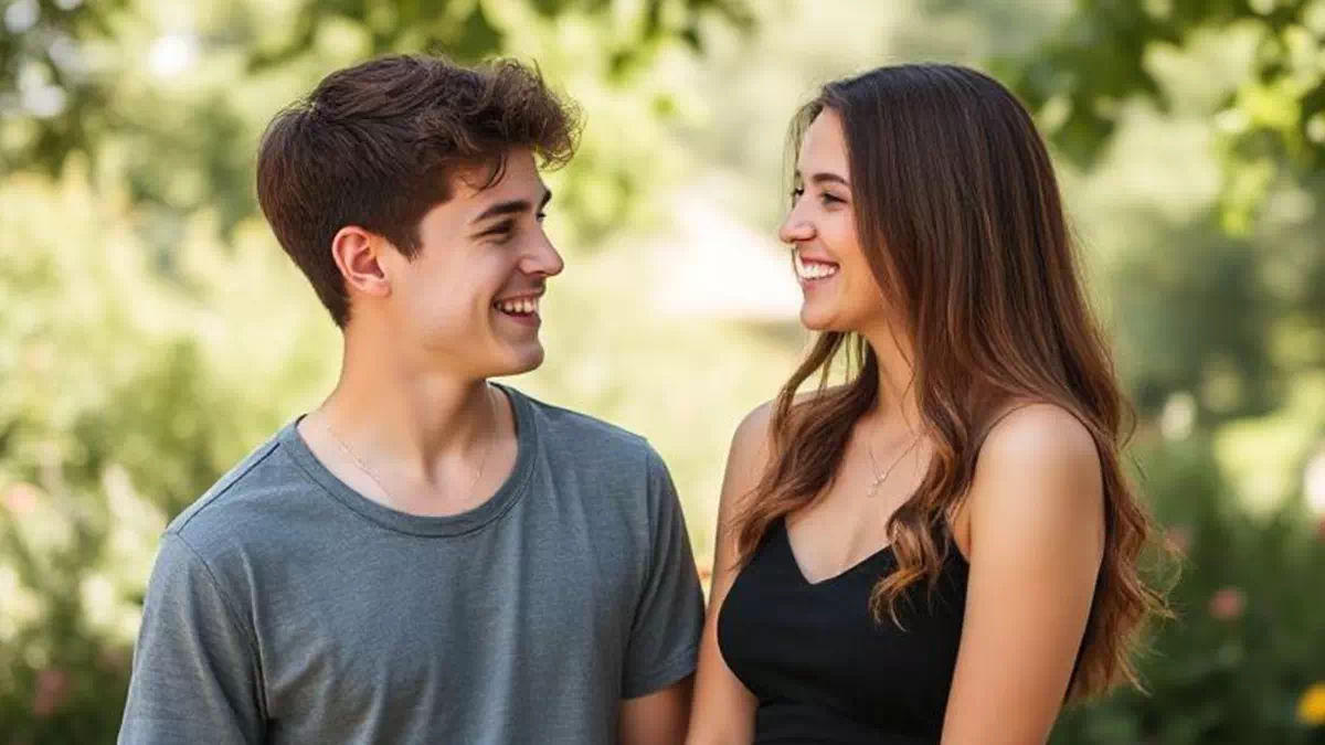 girl talking to boy and smiling