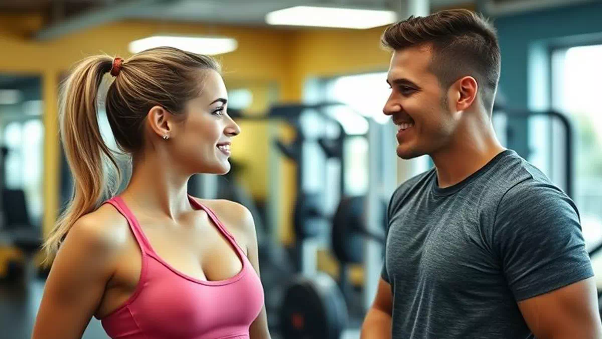 Girl flirting with Guy during Workout