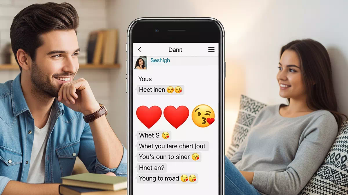 Guy and Girl Flirting through Messaging App