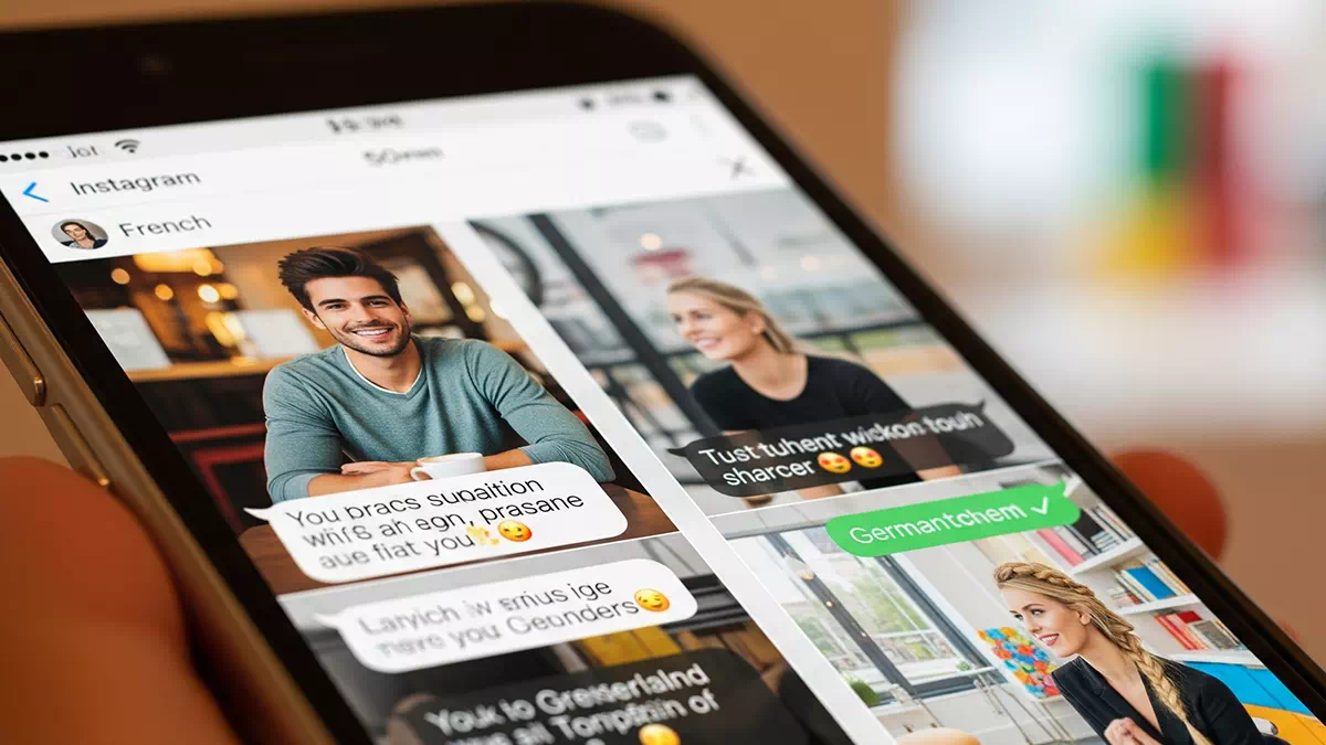 Close-up of a Smart Phone Chat between Two Beautiful People on Insta