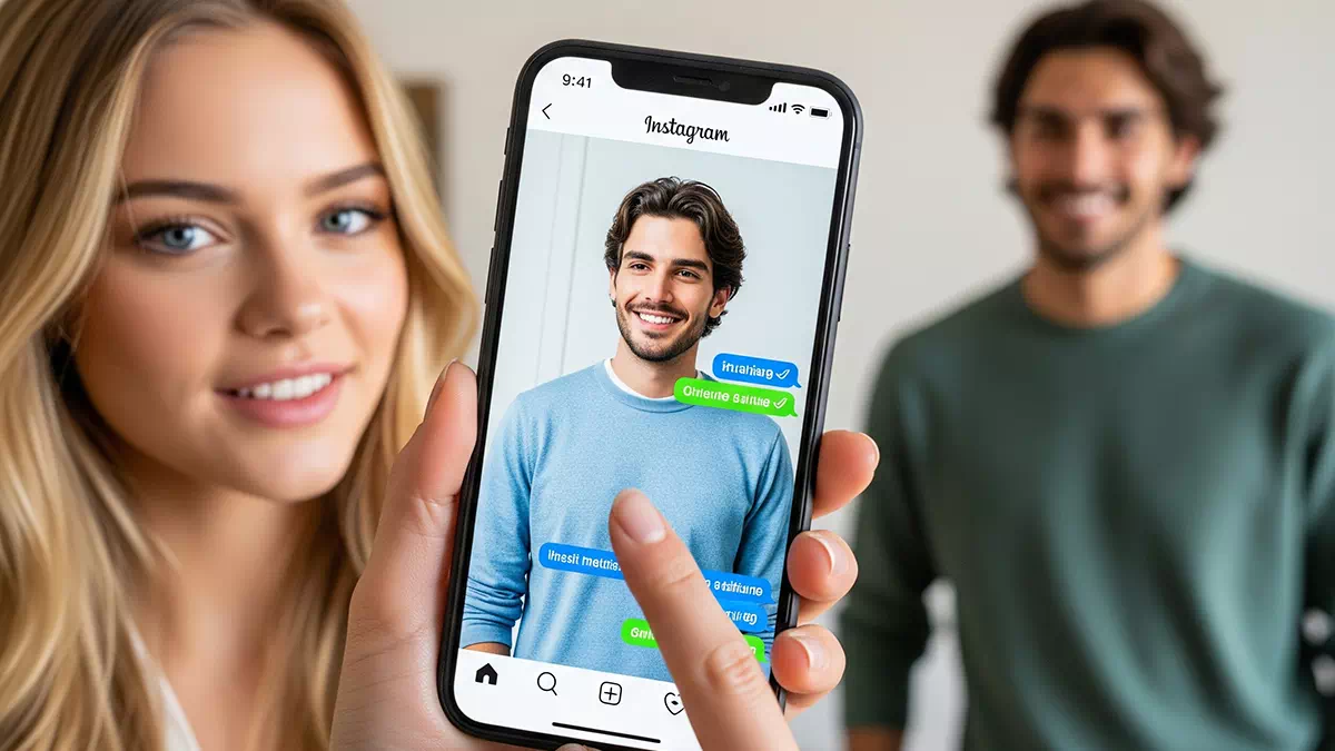 Girl sending an Instagram Message to Handsome Guy