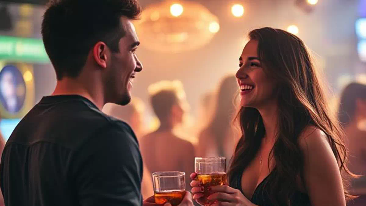 Man talking to Woman at a Bar