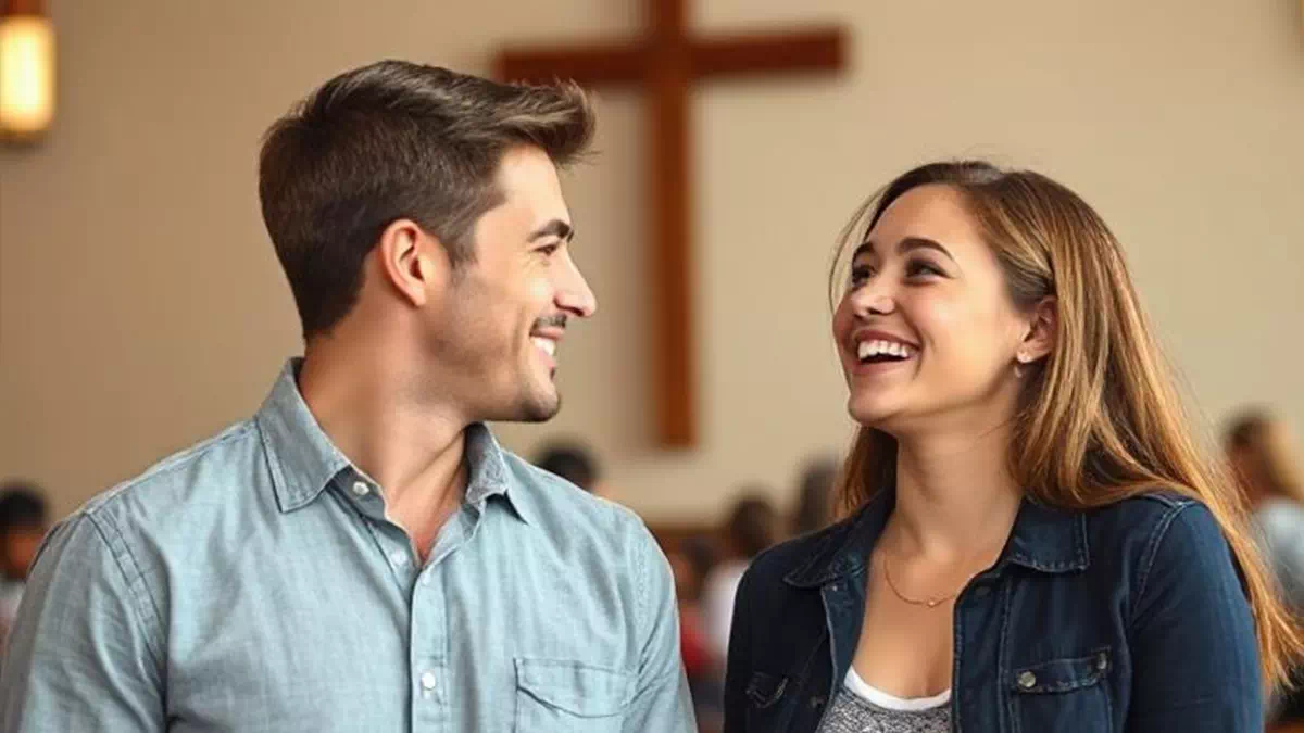 Man talking to Woman at Church