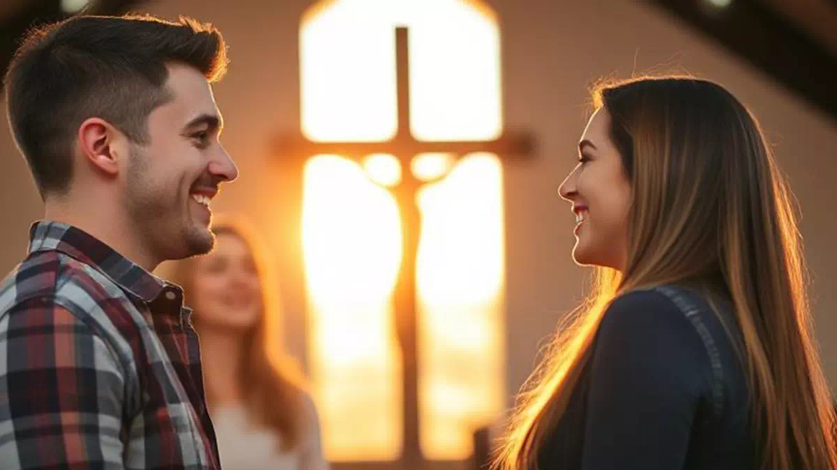 Man talking to Woman at Church