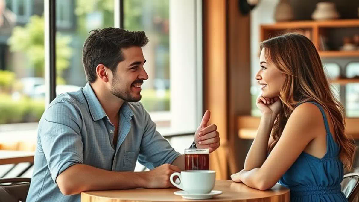 Man talking to Girl at the Café