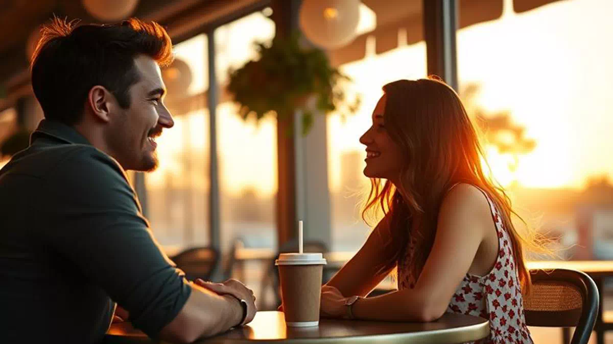 Man talking to Girl at the Café