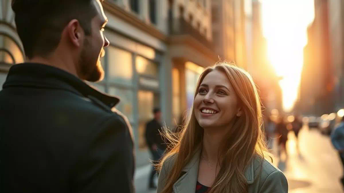Guy Approaching Girl in the City while the Sun is Setting