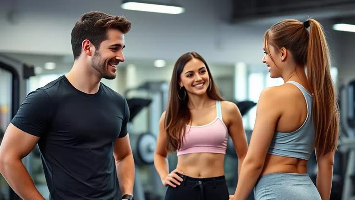 Guy hanging out with two Girls between Workout Sets
