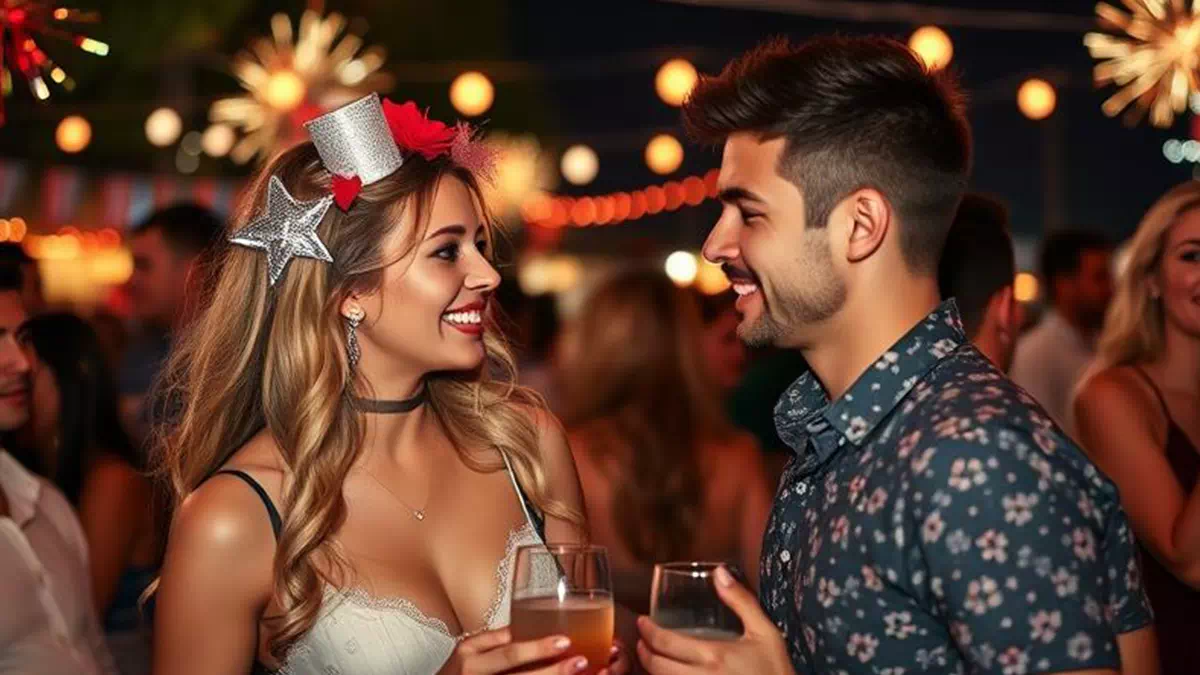 Man talking to Woman at a Party