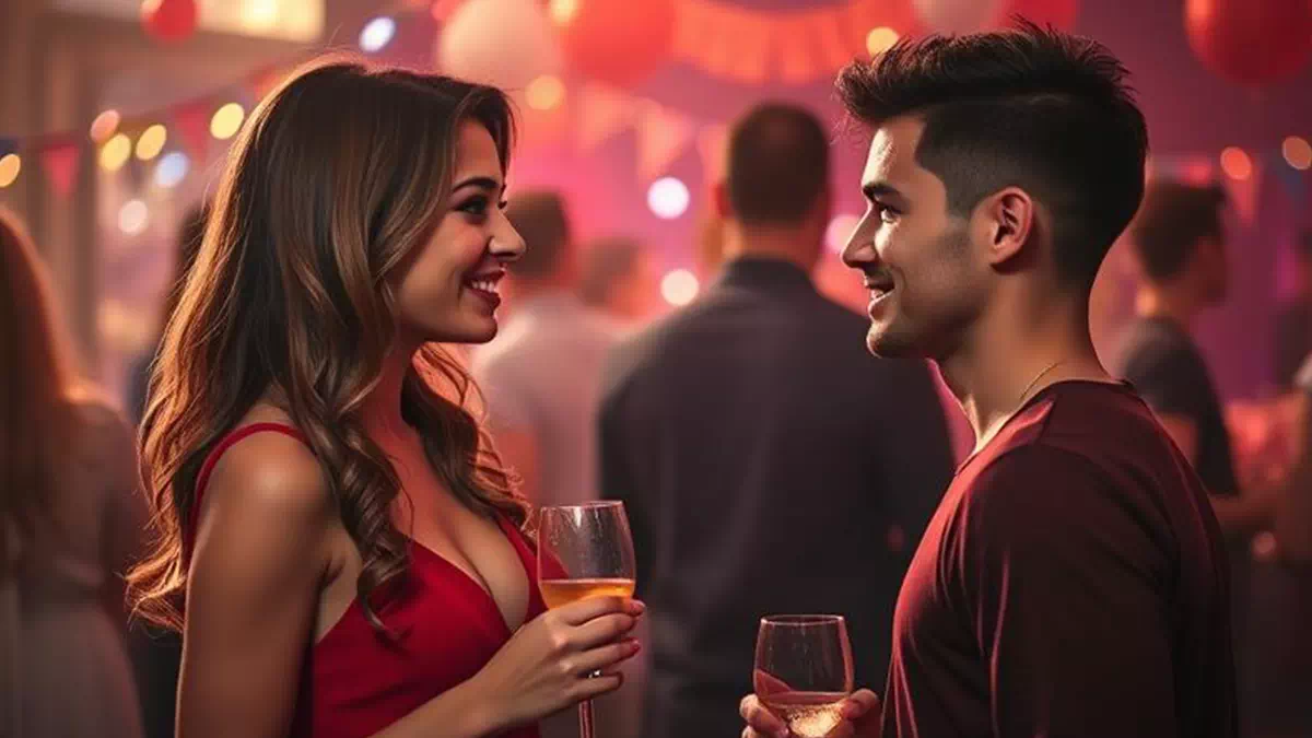 Man talking to Woman at a Party