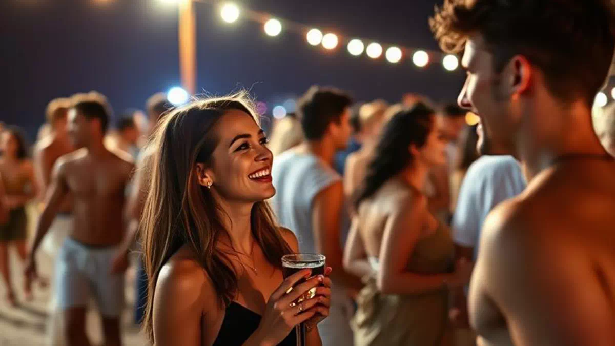 People Enjoying a Huge Beach Party