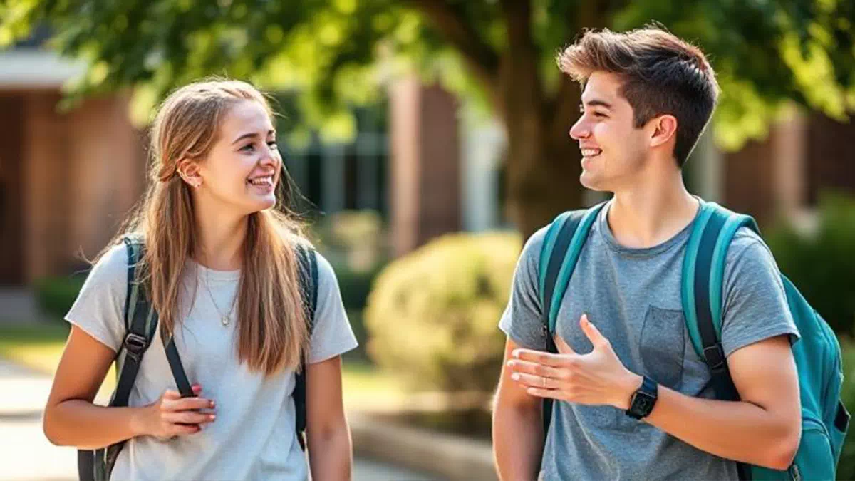 Boy talking to Girl at School