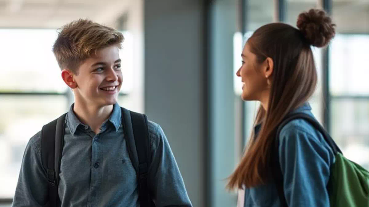 Boy talking to Girl at School