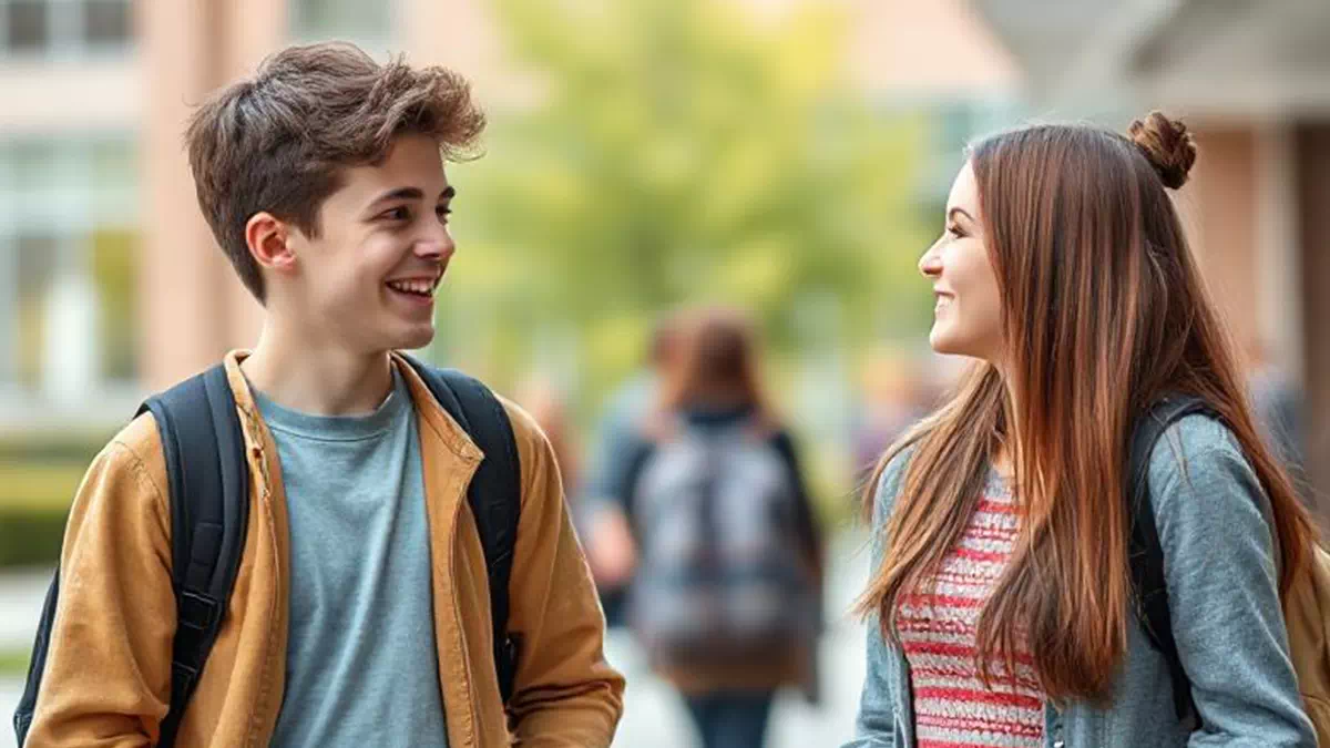 Boy talking to Girl at School