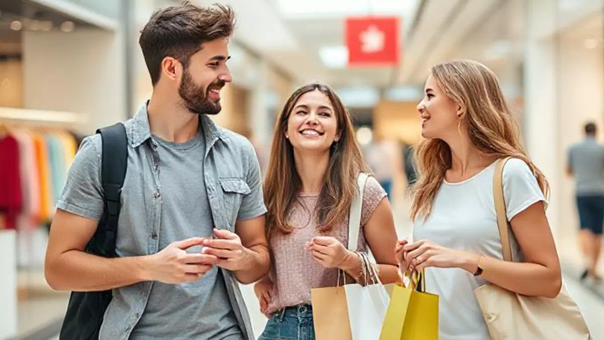 Man talking to Woman while Shopping