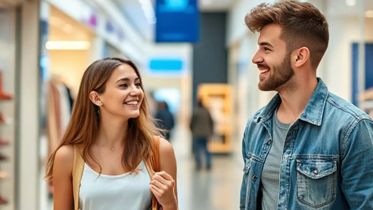 Man talking to Woman while Shopping