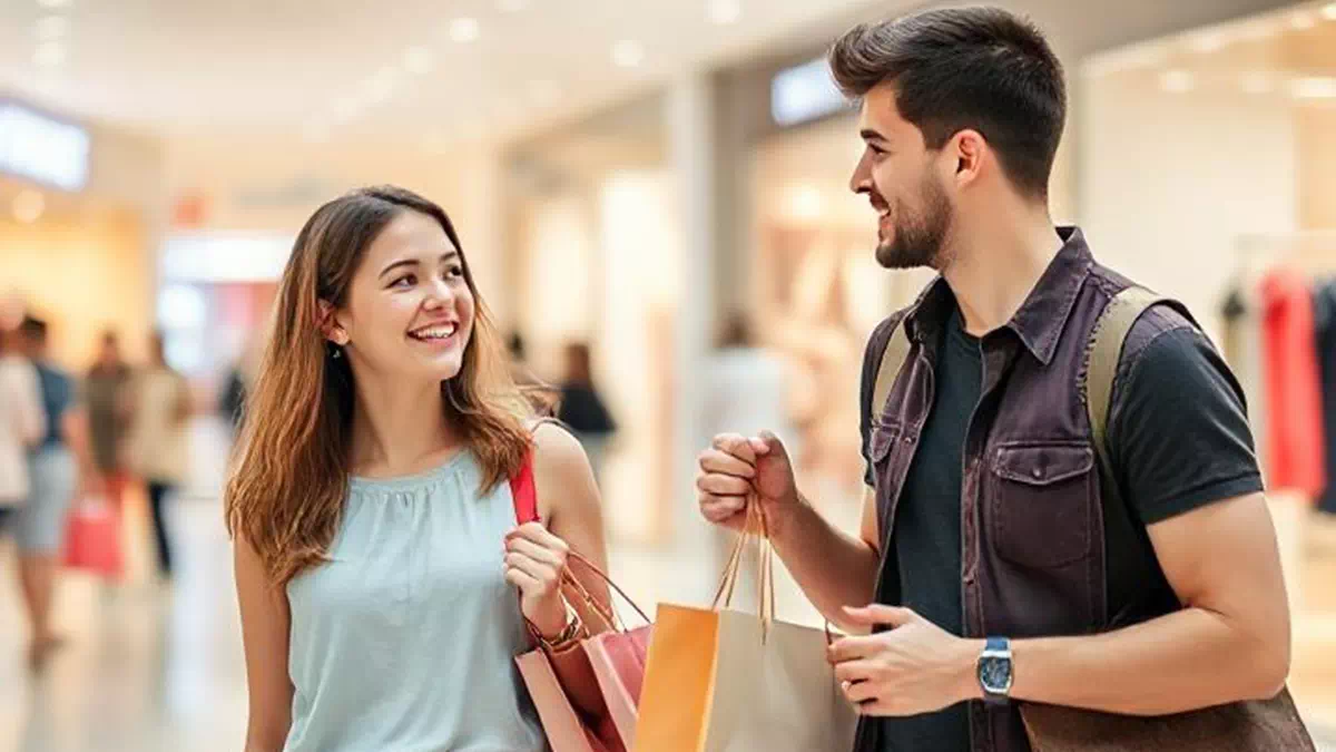 Man talking to Woman while Shopping