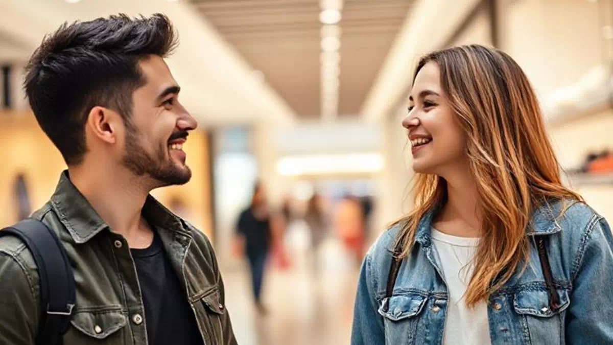 Man talking to Woman while Shopping