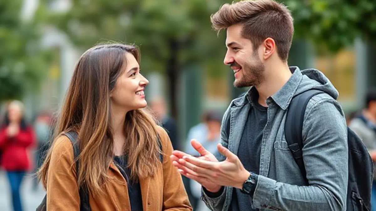 Man talking to Woman on the Street
