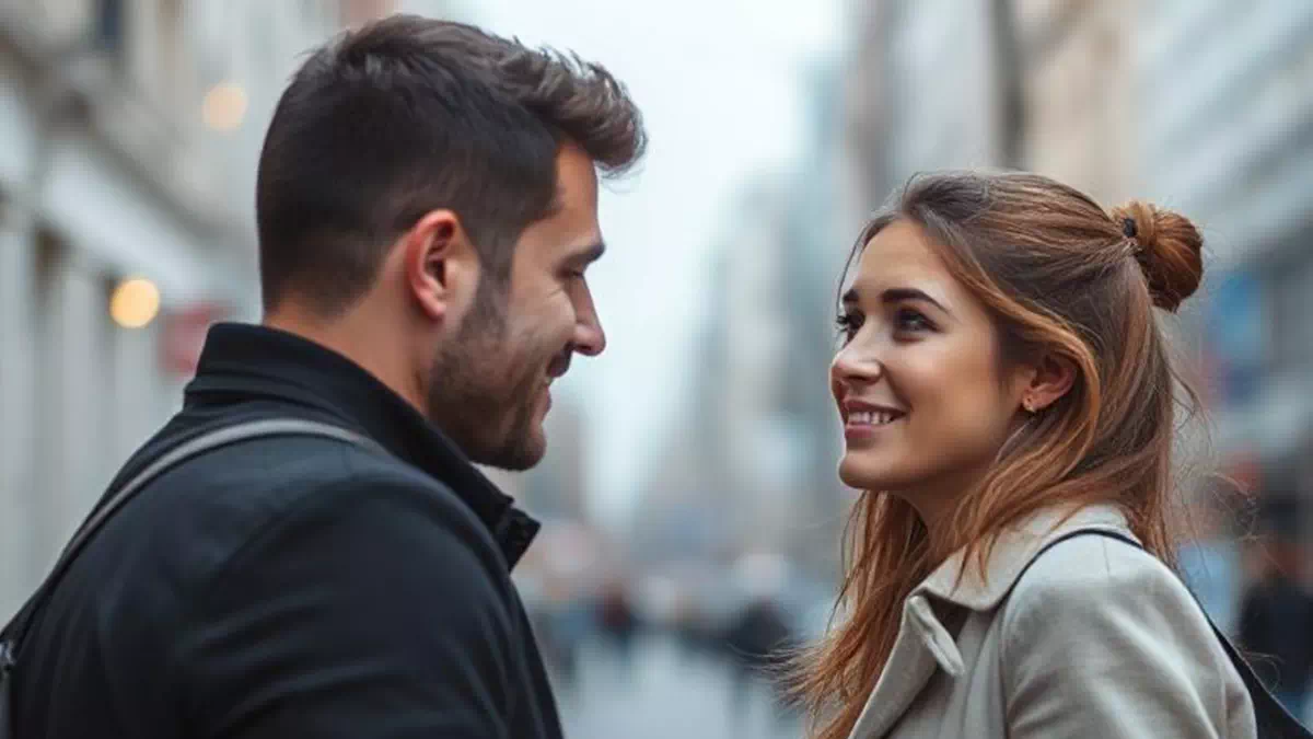 Man talking to Woman on the Street