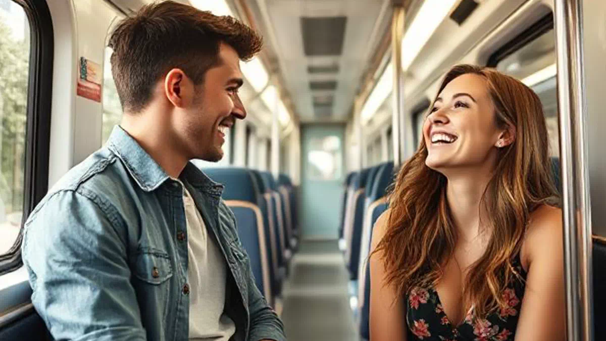 Man talking to Woman on the Train